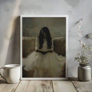 Original Dark Literary Art Print + Digital Copy, Vintage White Dress